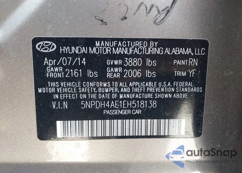 2014 Hyundai Elantra Se from USA, damaged, VIN 5NPDH4AE1EH518138